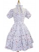 White 100% Cotton Floral Bow Sash Sweet Lolita Dress