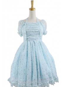 Blue Jacquard Chiffon Bow Short Sleeve Sweet Lolita Dress