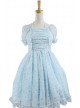 Blue Jacquard Chiffon Bow Short Sleeve Sweet Lolita Dress