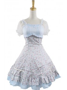 Sweet Sky-blue Short Sleeveless Girls Cotton Lolita Dress