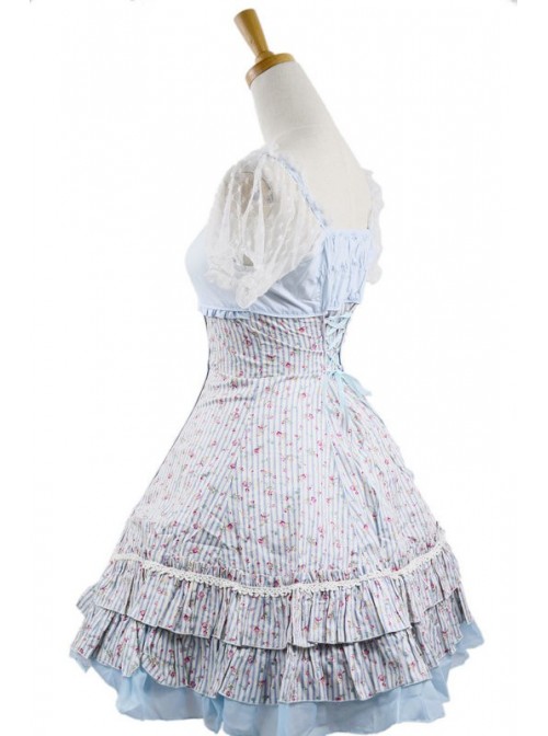 Sweet Sky-blue Short Sleeveless Girls Cotton Lolita Dress