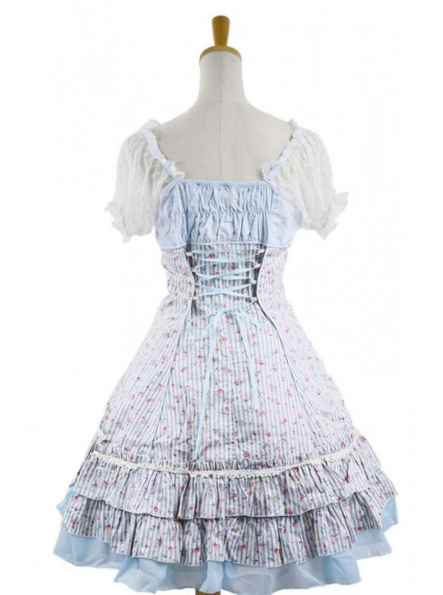Sweet Sky-blue Short Sleeveless Girls Cotton Lolita Dress