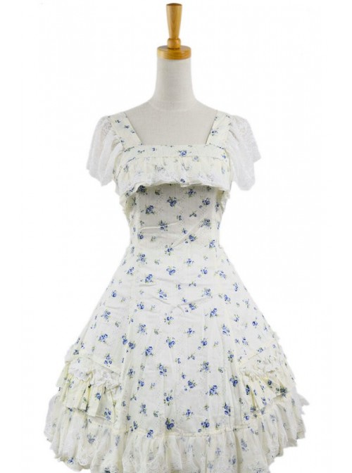 Floral Classic Short Sleeves Cotton Lolita Dress