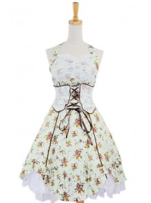 Green Sweet Floral Bow Cotton Lolita Dress