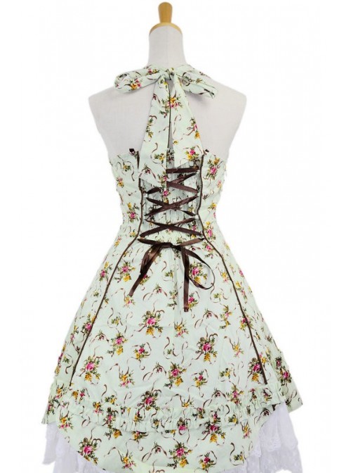 Green Sweet Floral Bow Cotton Lolita Dress