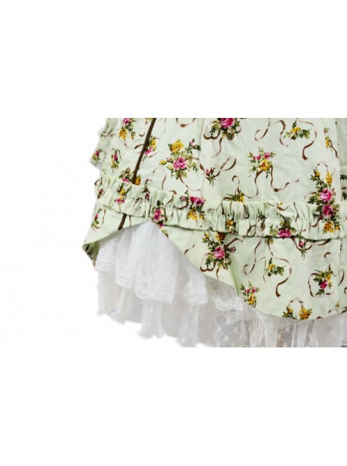 Green Sweet Floral Bow Cotton Lolita Dress