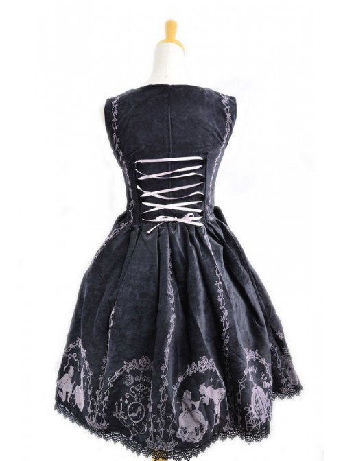 Classic Cinderella Black Cotton And Satin Womens Lolita Dress