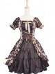 Classic Brown Floral Puff Short Sleeves Cotton Lolita Dress