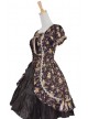 Classic Brown Floral Puff Short Sleeves Cotton Lolita Dress