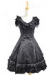 Sweet Black Satin Cotton Bowknot Womens Lolita Dress