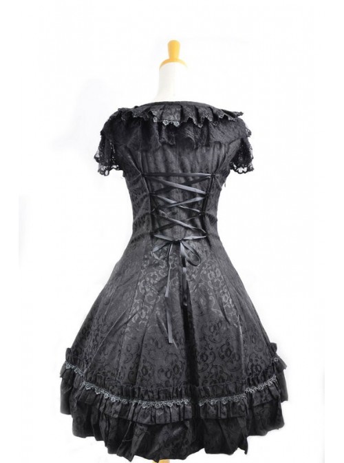 Sweet Black Satin Cotton Bowknot Womens Lolita Dress