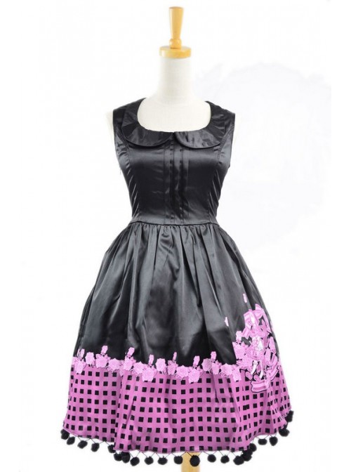 Black Sleeveless Sun Flower Cotton Lolita Dress