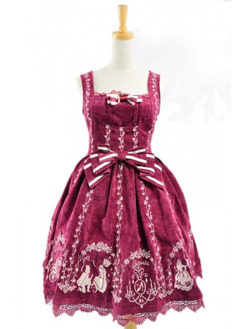 Graceful Red Velvet Bow Lace Classic Lolita Dress