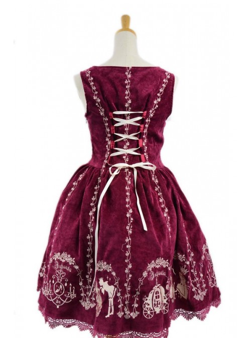 Graceful Red Velvet Bow Lace Classic Lolita Dress