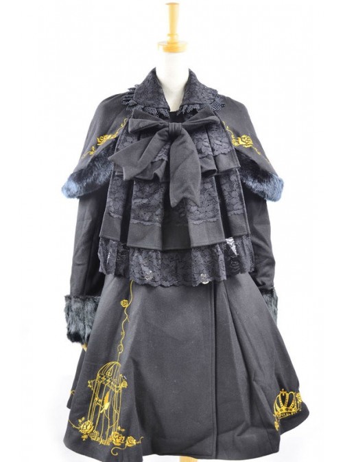 Fabulous Black Wool Birdcage Double-Breasted Lolita Coat