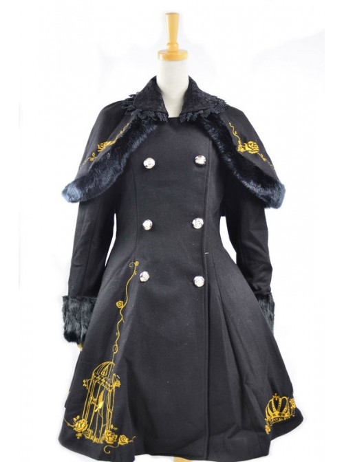 Fabulous Black Wool Birdcage Double-Breasted Lolita Coat