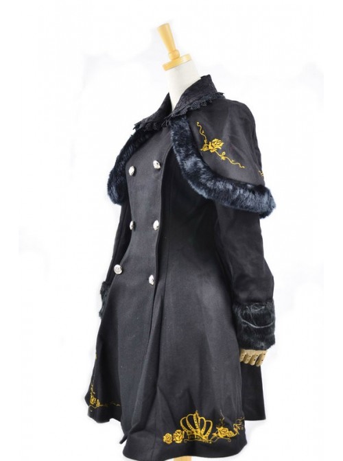 Fabulous Black Wool Birdcage Double-Breasted Lolita Coat