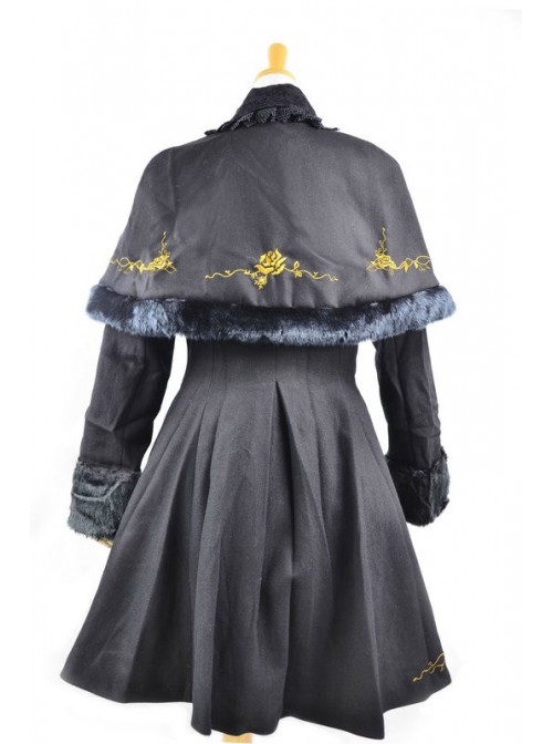 Fabulous Black Wool Birdcage Double-Breasted Lolita Coat