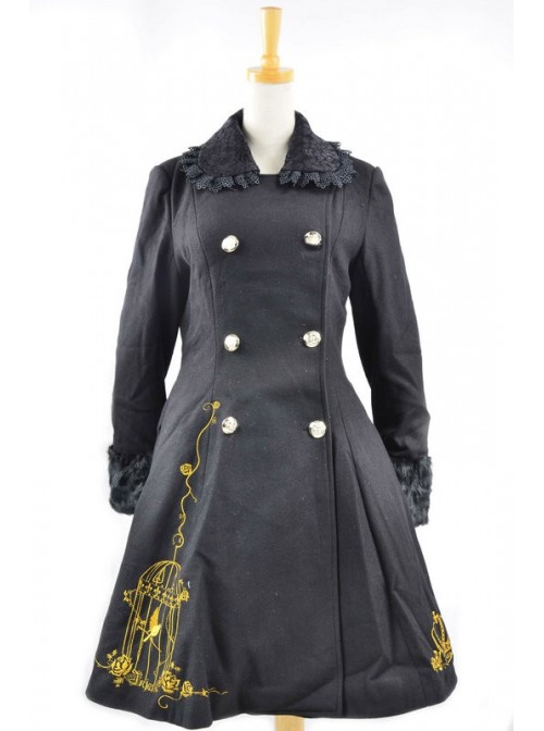 Fabulous Black Wool Birdcage Double-Breasted Lolita Coat