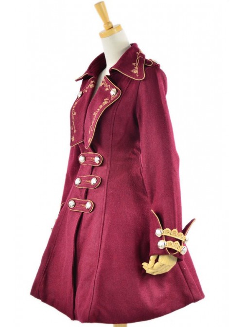 Stylish Red Velvet Chain Button Long Sleeve Lolita Coat