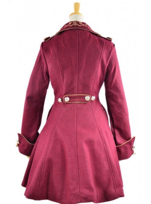 Stylish Red Velvet Chain Button Long Sleeve Lolita Coat