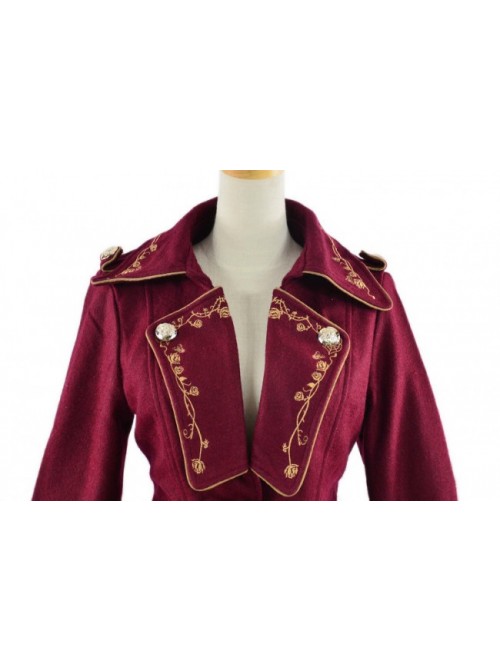 Stylish Red Velvet Chain Button Long Sleeve Lolita Coat