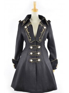 Black Velvet Chain Button Long Sleeve Lolita Coat