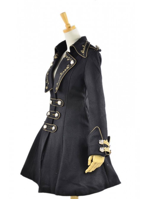 Black Velvet Chain Button Long Sleeve Lolita Coat