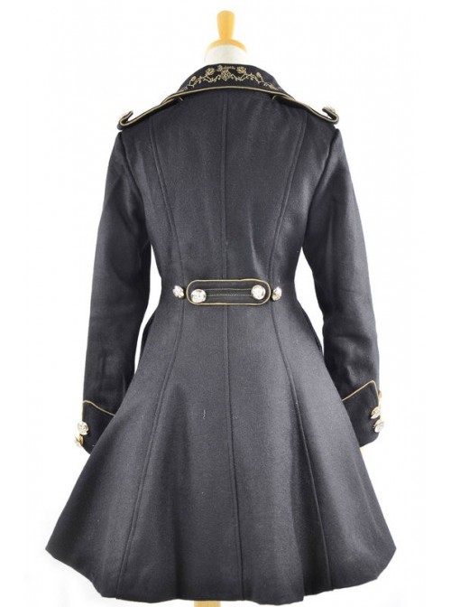 Black Velvet Chain Button Long Sleeve Lolita Coat