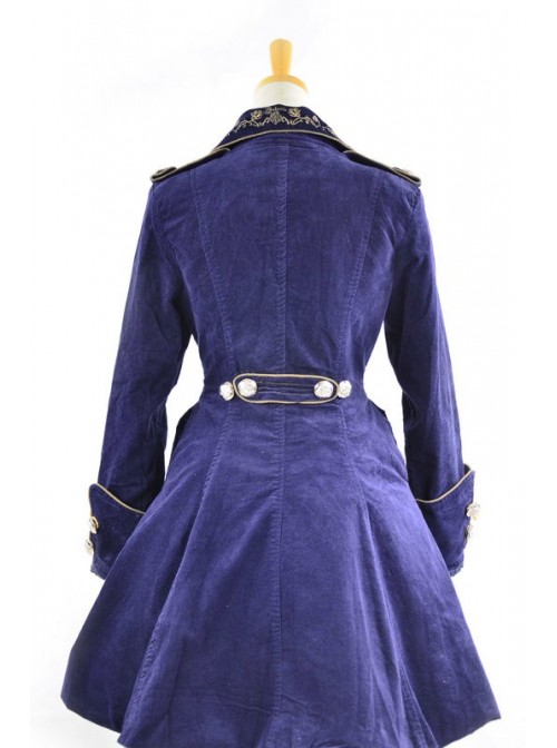 Stylish Blue Velvet Chain Button Long Sleeve Lolita Coat