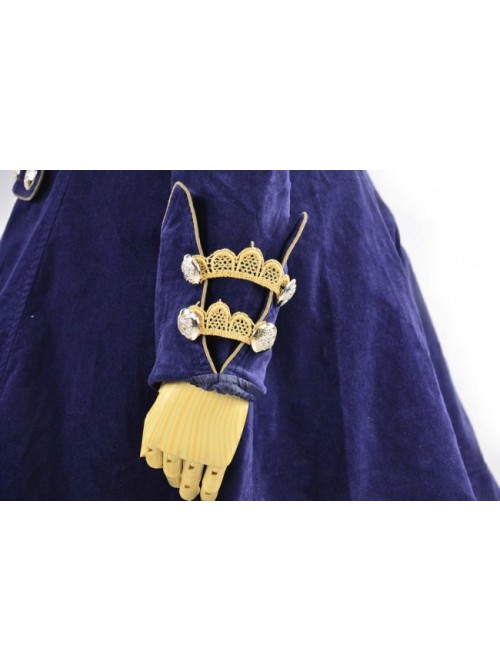 Stylish Blue Velvet Chain Button Long Sleeve Lolita Coat