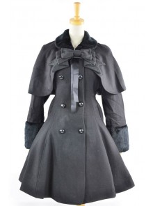 Fantastic Black Wool Bow Long Sleeve Lolita Coat