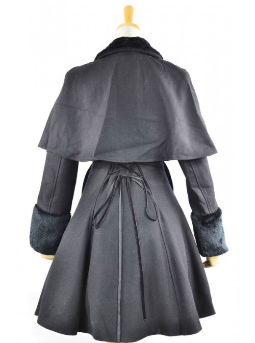 Fantastic Black Wool Bow Long Sleeve Lolita Coat