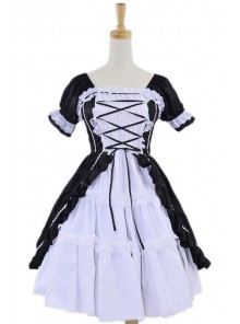 Black White Cotton Women Lolita Dress