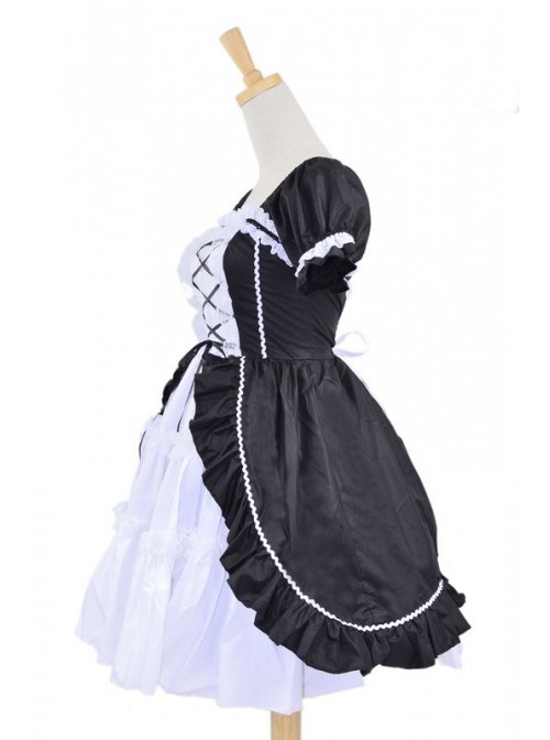 Black White Cotton Women Lolita Dress