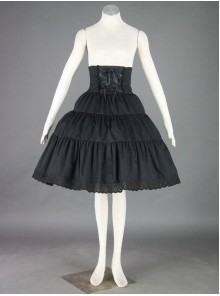 Black Cute Lace Ruffles Cotton Lolita Skirt