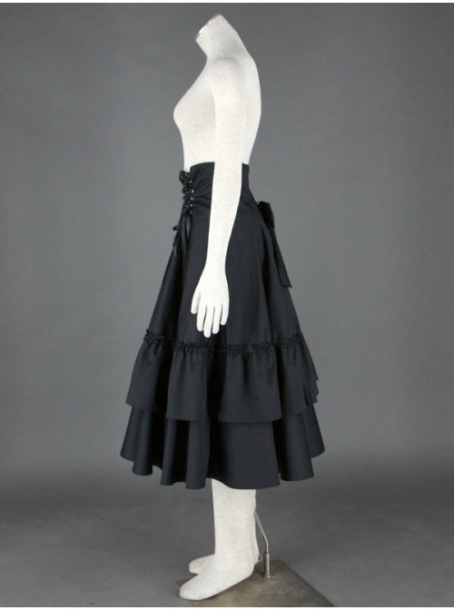 Black Polka Ruffled Lace Cotton Lolita Skirt