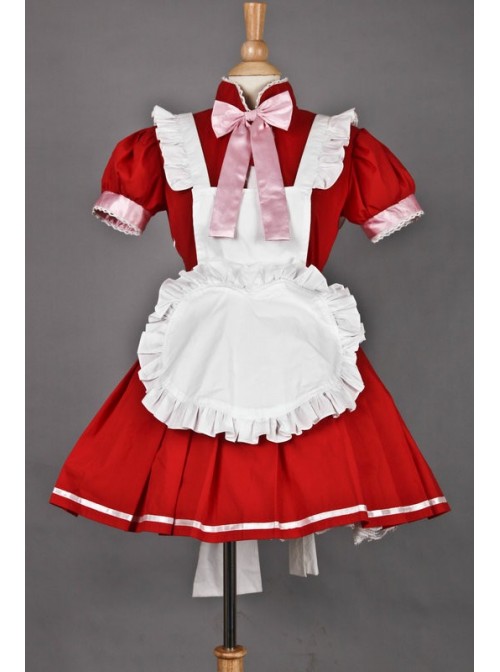 Red Short Sleeves Cute Cosplay Maid Costume