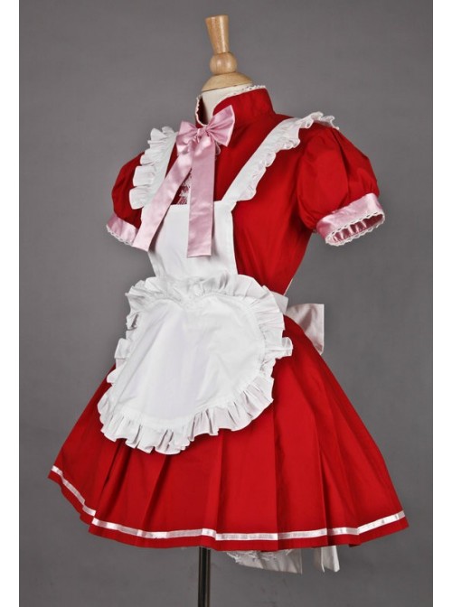 Red Short Sleeves Cute Cosplay Maid Costume