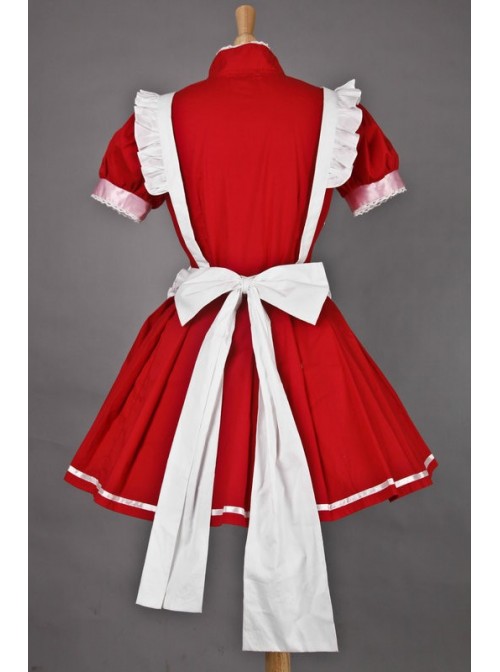 Red Short Sleeves Cute Cosplay Maid Costume