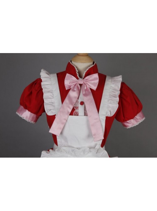 Red Short Sleeves Cute Cosplay Maid Costume