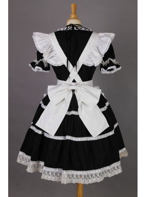 Short Sleeves Lace Trim Cotton Cosplay Maid Costume