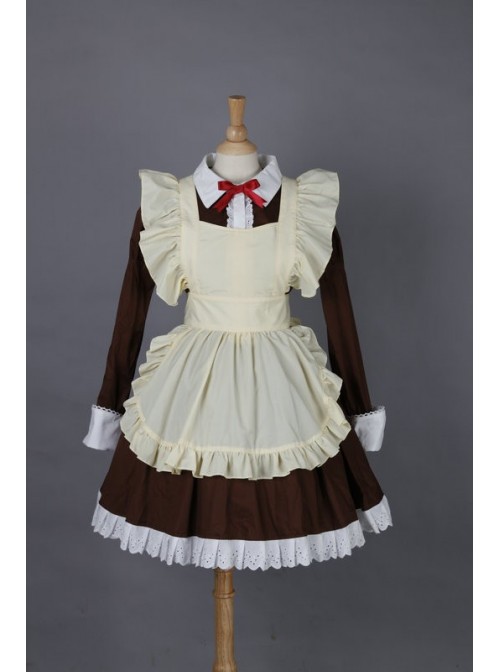 Brown Long Sleeves Cotton Cosplay Maid Costume