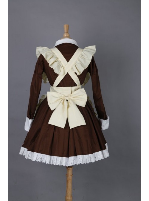 Brown Long Sleeves Cotton Cosplay Maid Costume