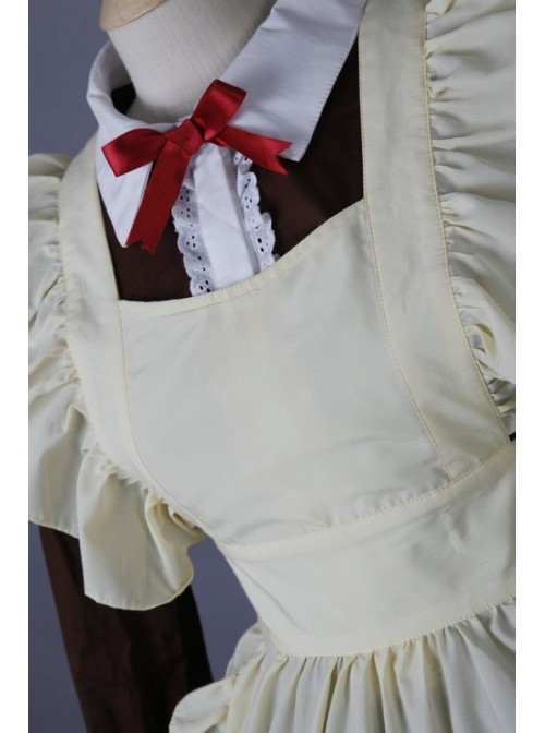 Brown Long Sleeves Cotton Cosplay Maid Costume