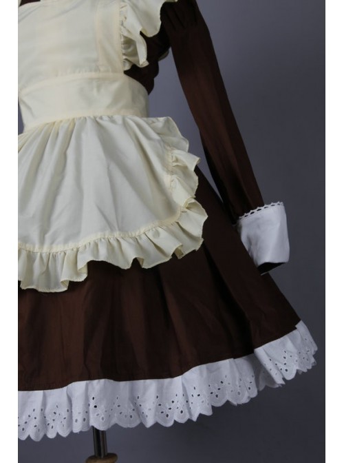 Brown Long Sleeves Cotton Cosplay Maid Costume