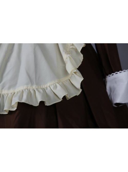 Brown Long Sleeves Cotton Cosplay Maid Costume