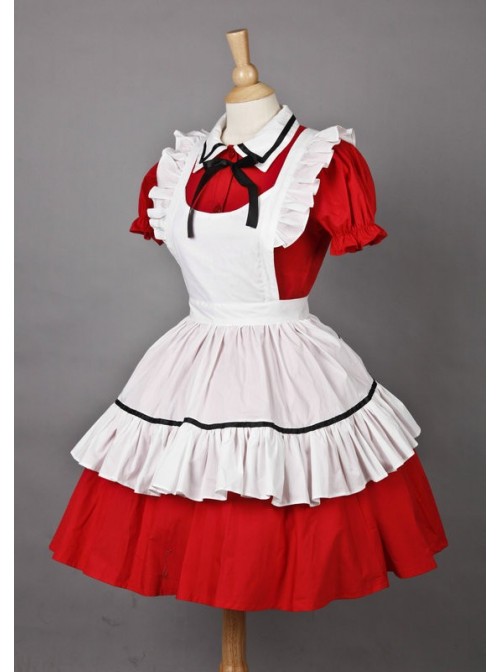 Red Short Sleeves Lovely Cosplay Maid Costume