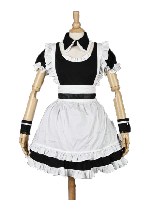 Black & White Short Sleeves Cotton Cosplay Maid Costume