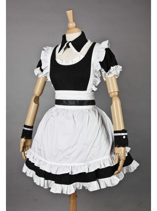 Black & White Short Sleeves Cotton Cosplay Maid Costume